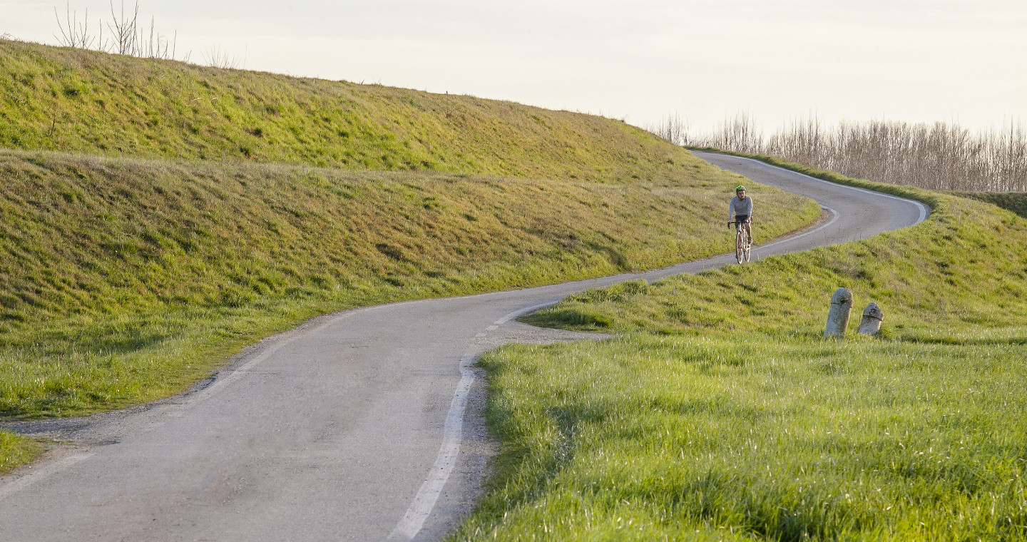 Cycle route along the Po river in the Po and Morbasco Park